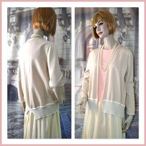 St. John Blazer Size 8 Medium Ivory and Beige Santana Knit Reversible Open Front